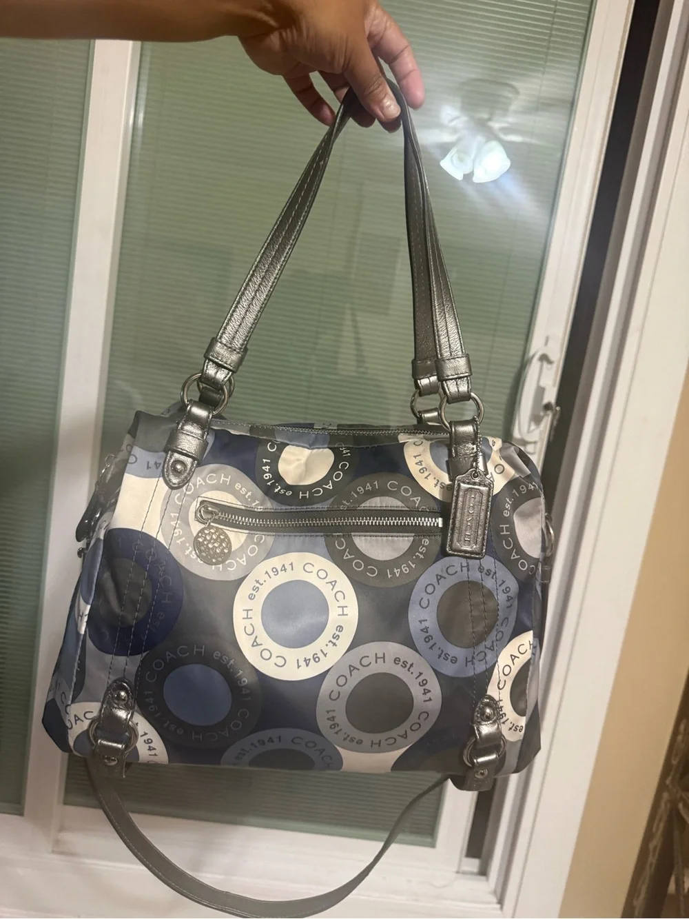 Coach Blue Gray Signature Circle Tote